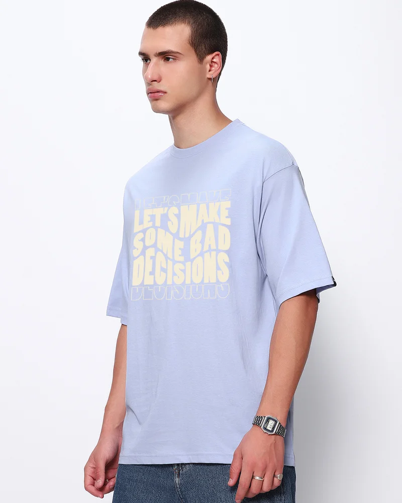 بيواكوف Men's Baby Lavender Let's Make Typography Oversized T-shirt